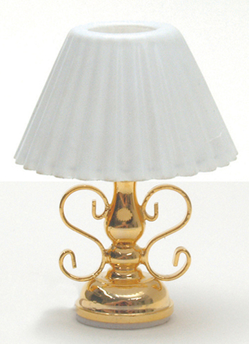 Dollhouse Miniature Brass Table Lamp W/Fluted Shade